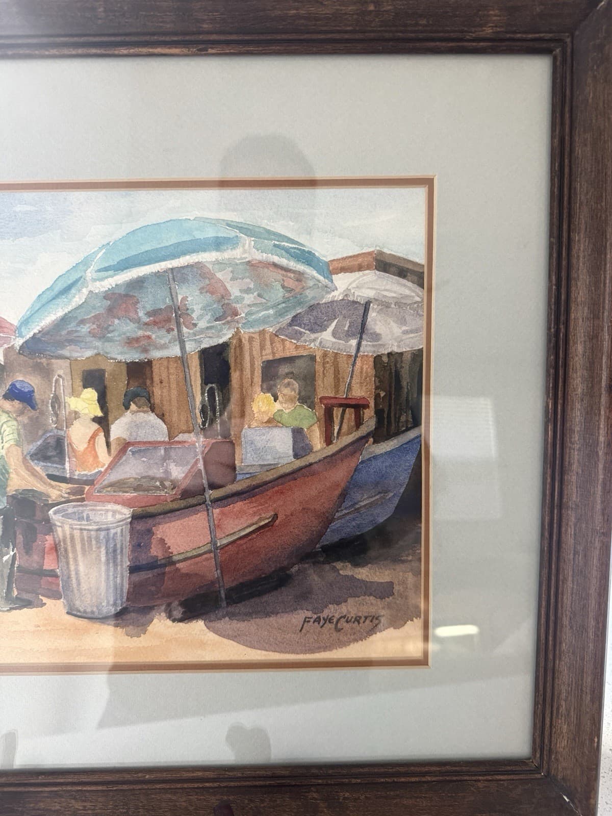 Vintage Beach Scene Watercolor Painting by Faye Curtis - Thumbnail 4