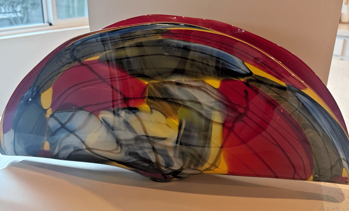 Large Murano Style Art Glass Folded Multicolor Centerpiece