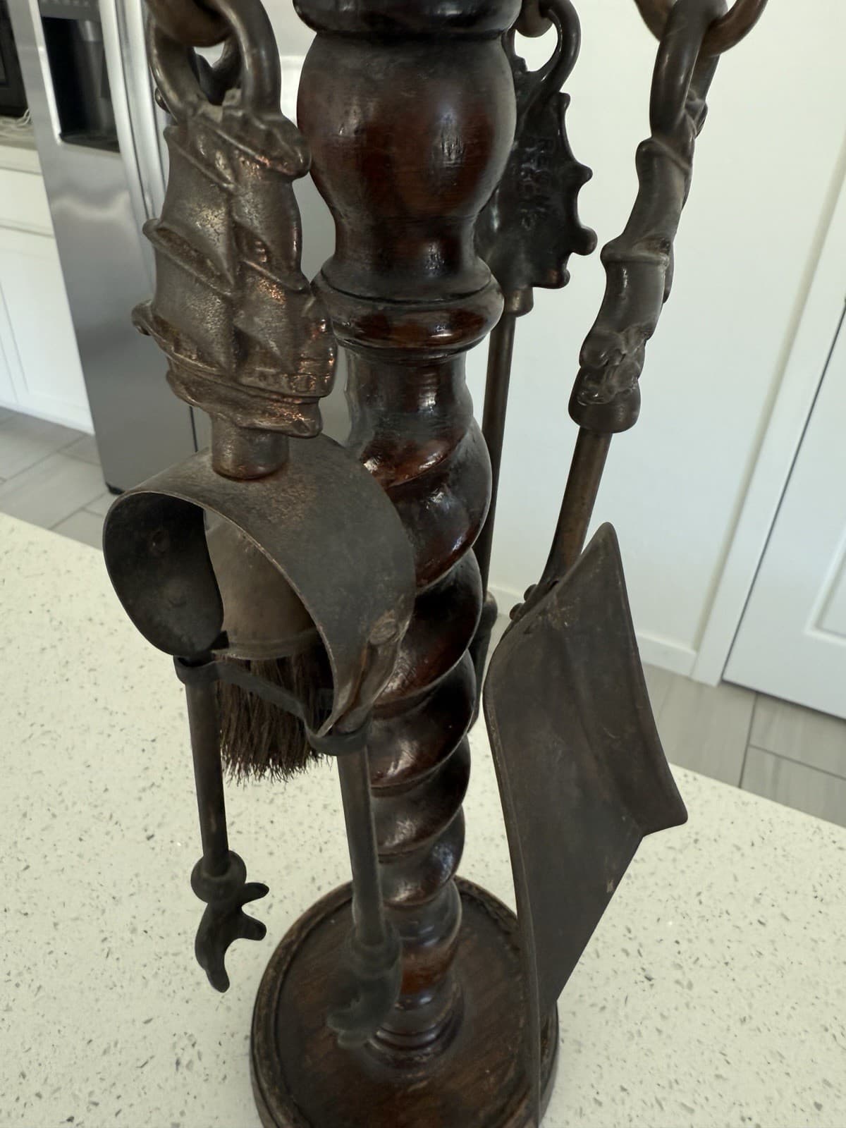 Vintage Wood and Metal Fireplace Tool Set - Thumbnail 3