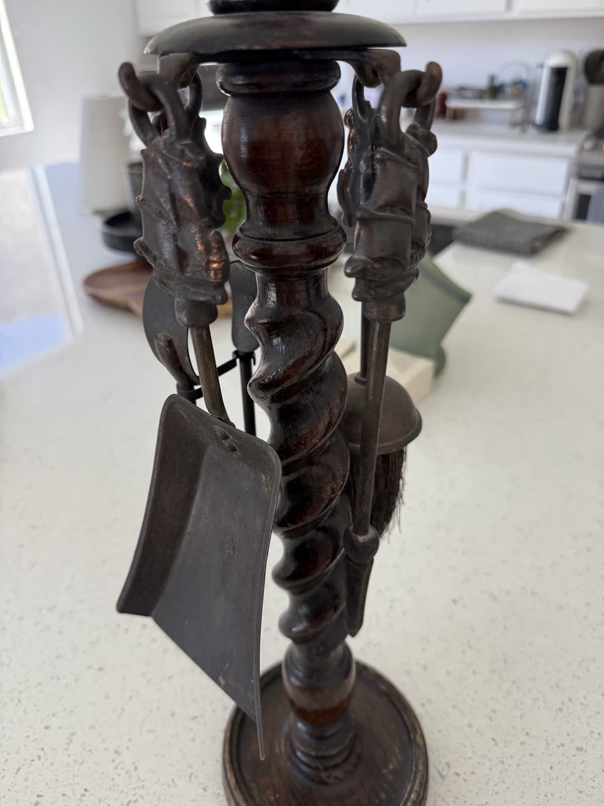 Vintage Wood and Metal Fireplace Tool Set - Thumbnail 4