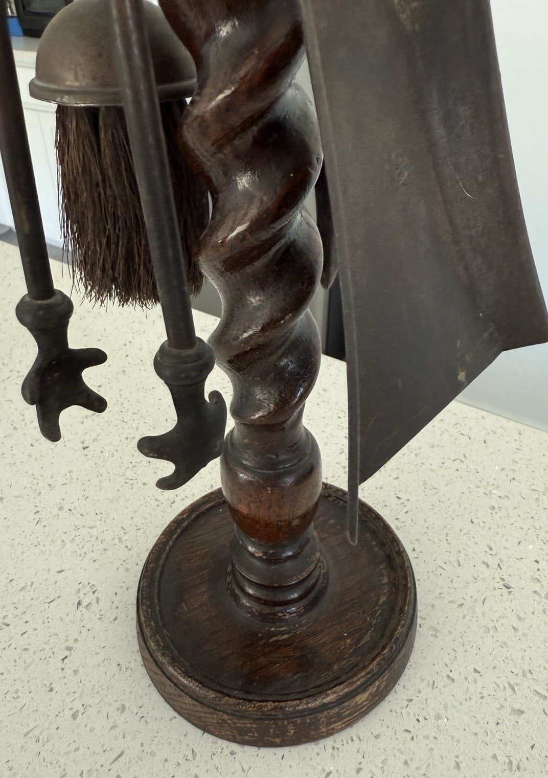 Vintage Wood and Metal Fireplace Tool Set - Thumbnail 2