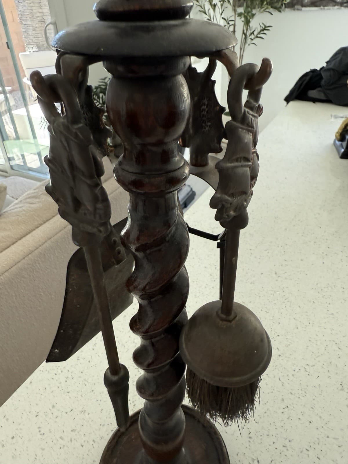 Vintage Wood and Metal Fireplace Tool Set - Thumbnail 5