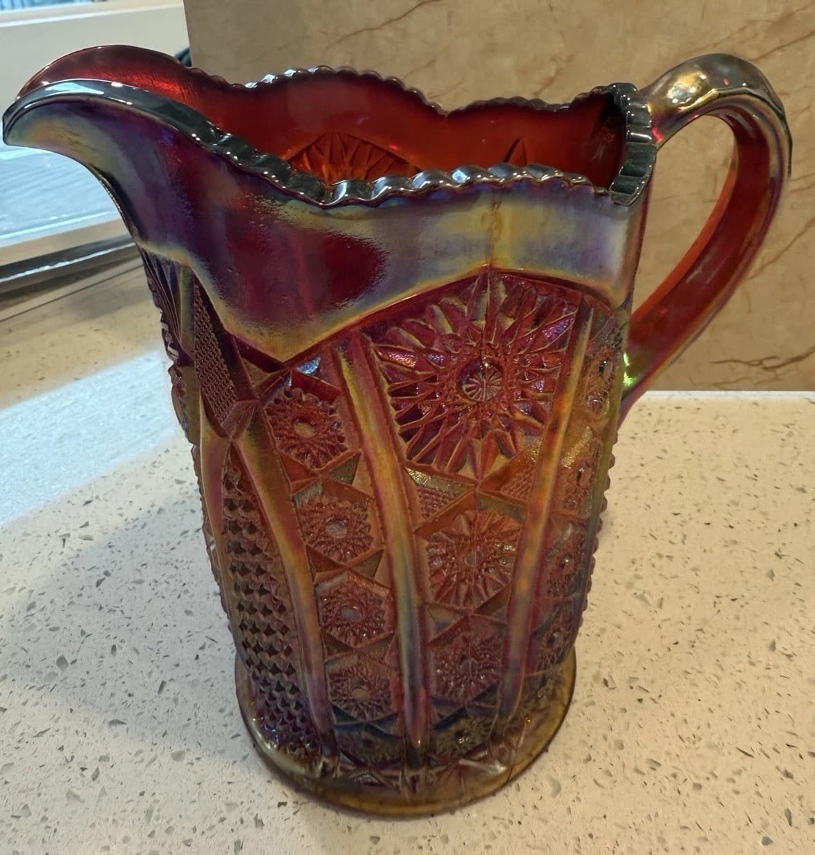 Indiana Glass Company Ruby Red Carnival Glass Pitcher and Four Goblets - Thumbnail 2