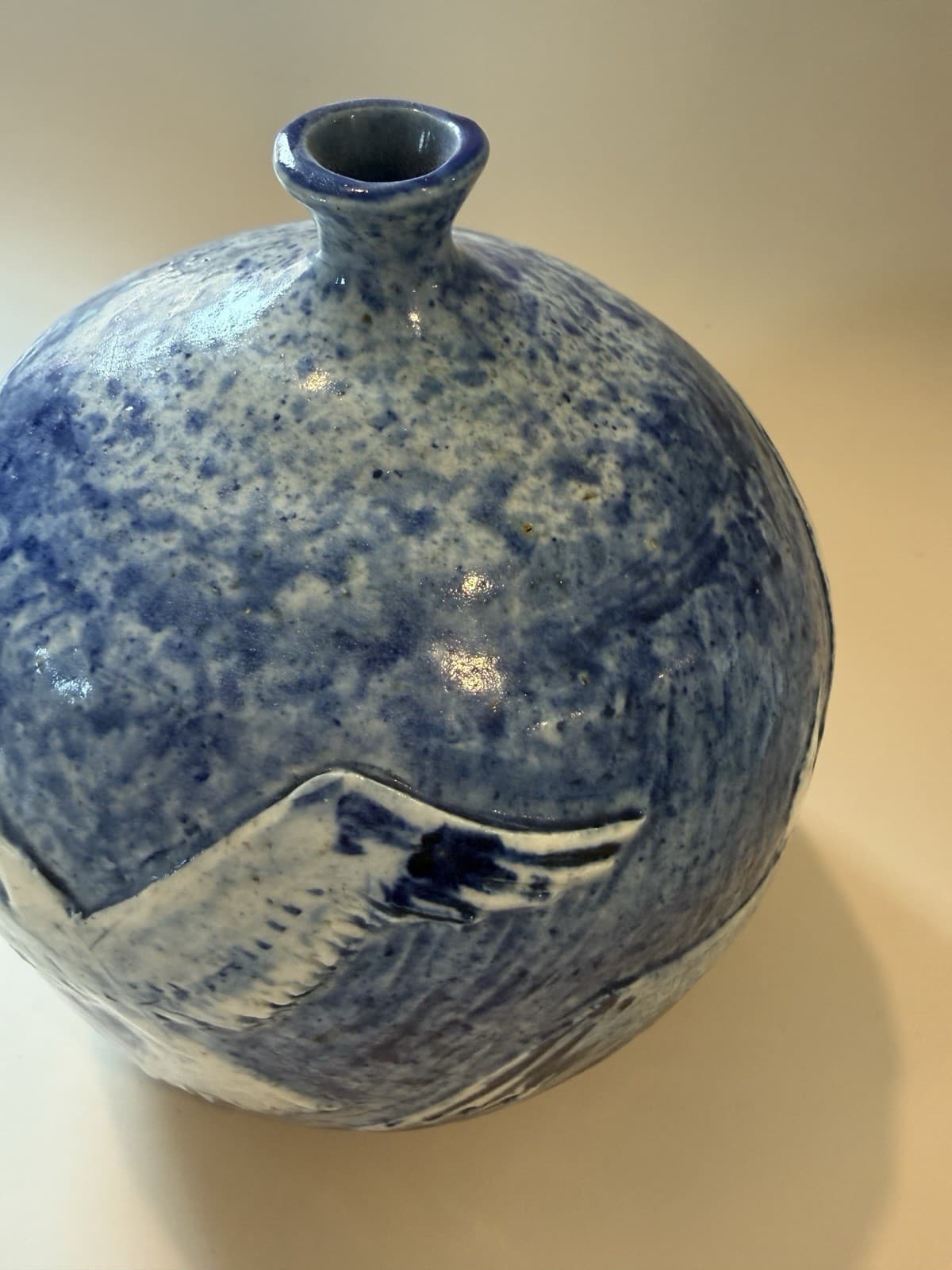David and Esther Landis Signed Blue Ceramic Vase - Thumbnail 4