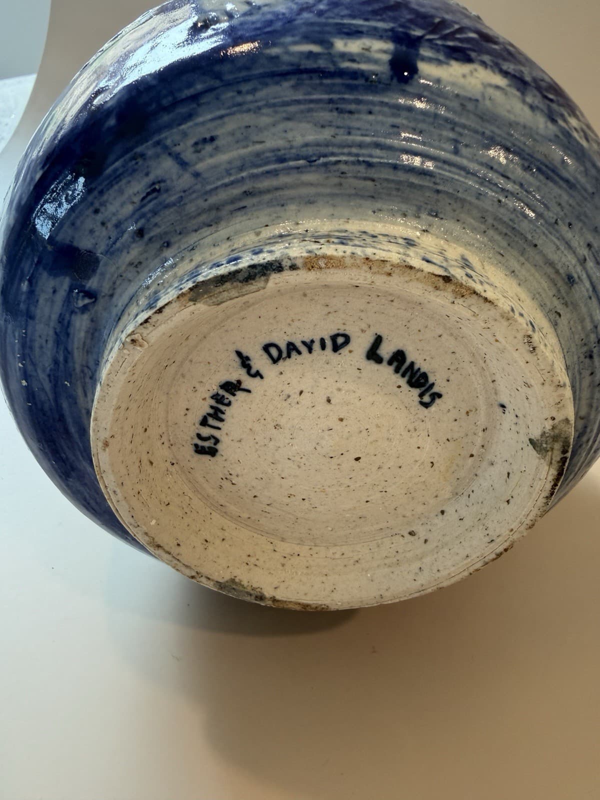 David and Esther Landis Signed Blue Ceramic Vase - Thumbnail 7
