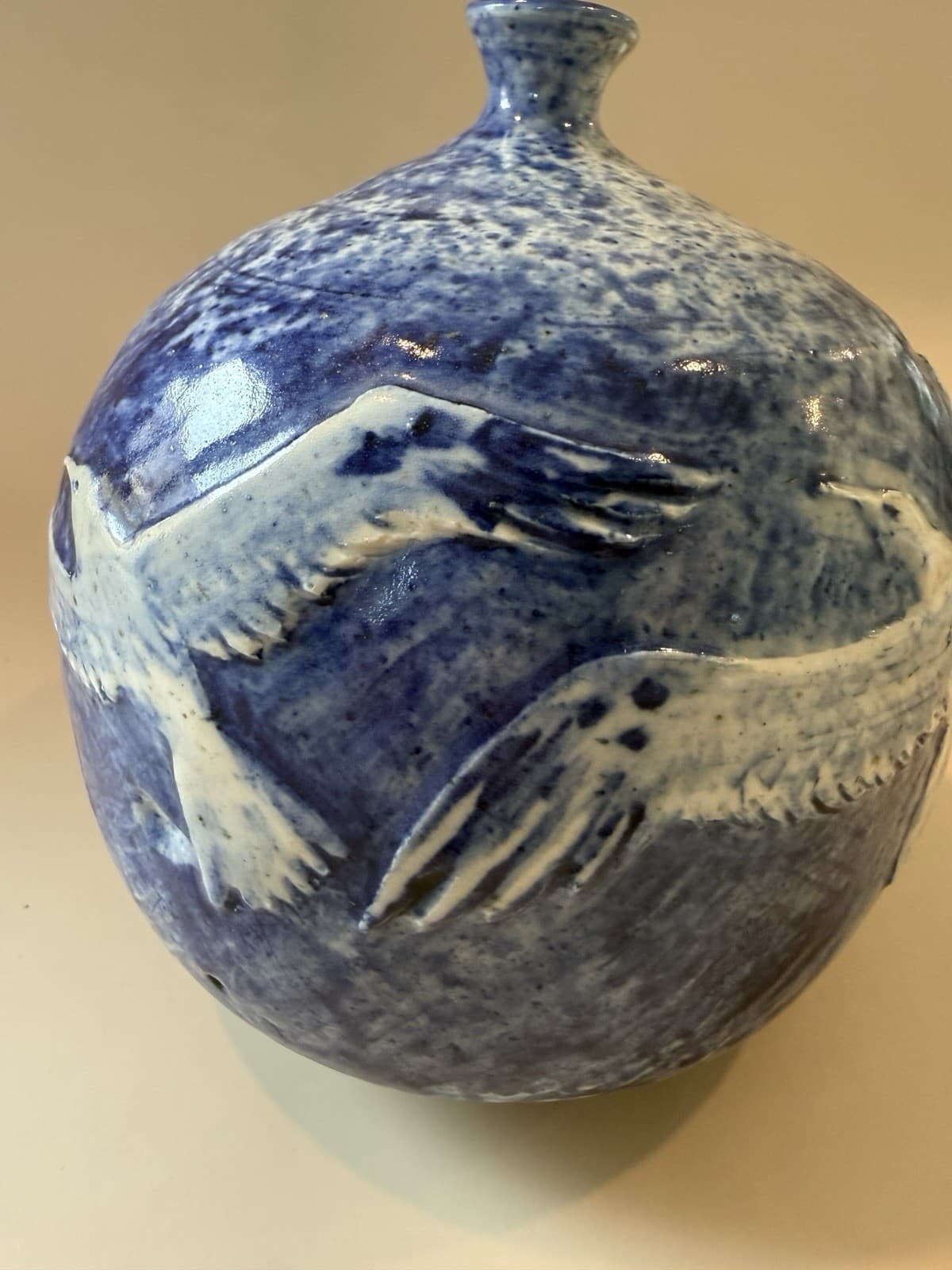 David and Esther Landis Signed Blue Ceramic Vase - Thumbnail 2