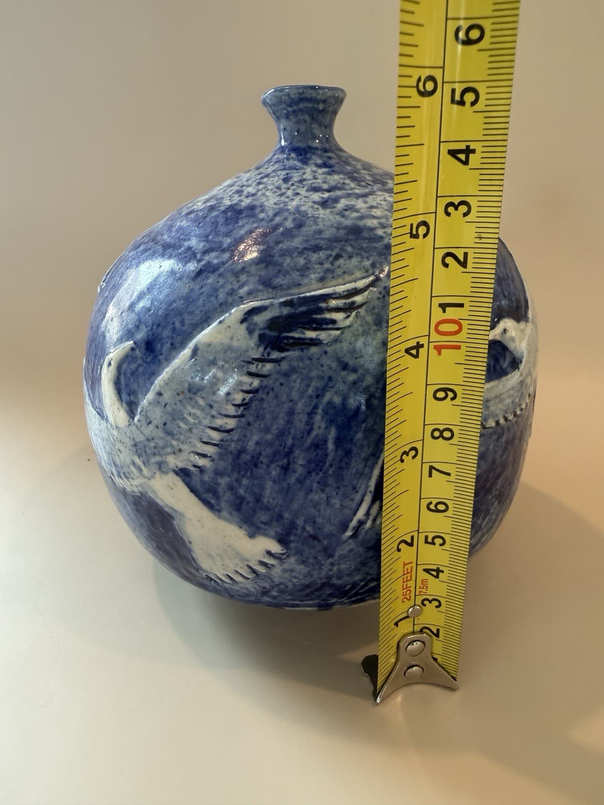 David and Esther Landis Signed Blue Ceramic Vase - Thumbnail 8