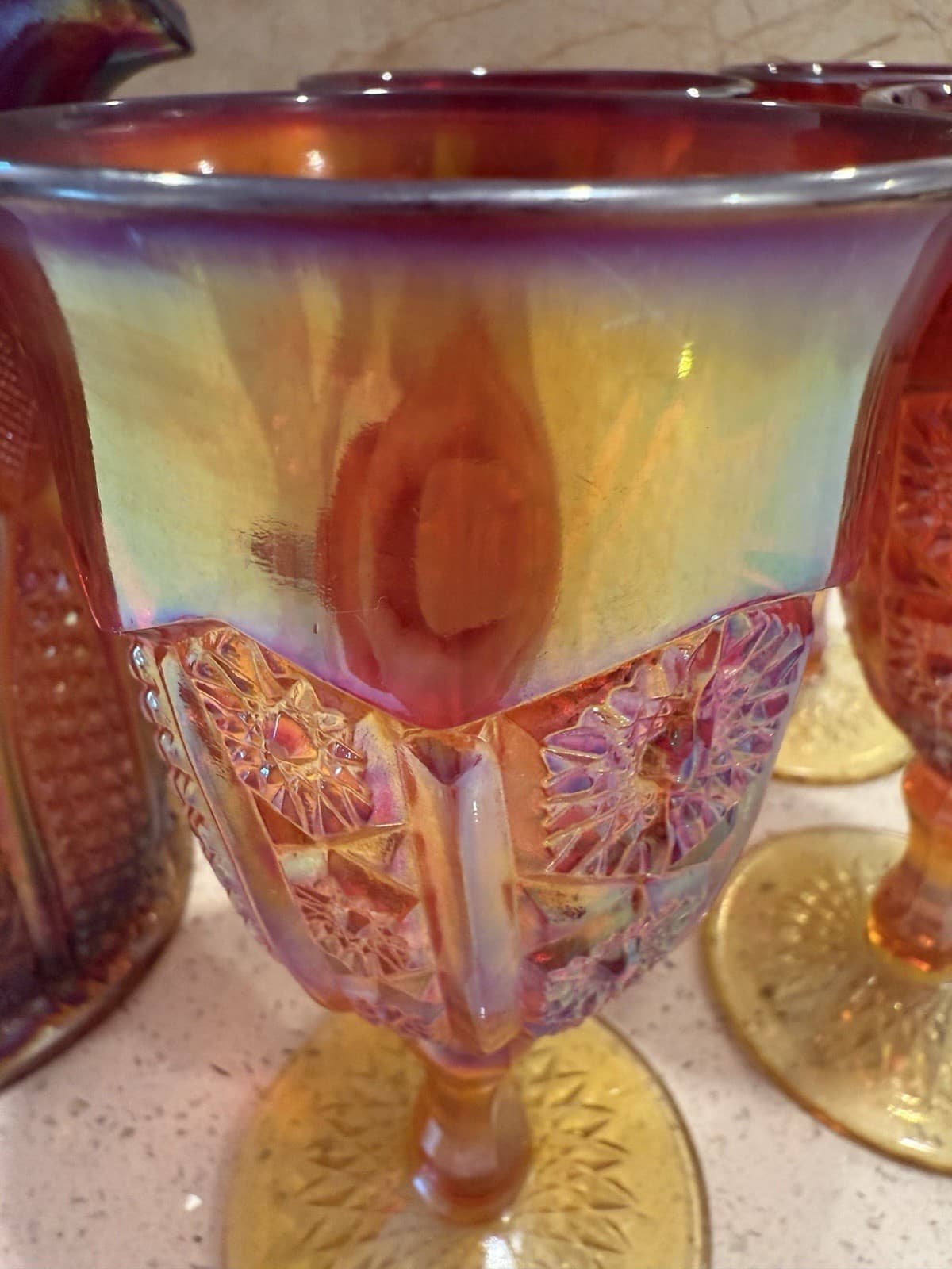 Indiana Glass Company Ruby Red Carnival Glass Pitcher and Four Goblets - Thumbnail 7