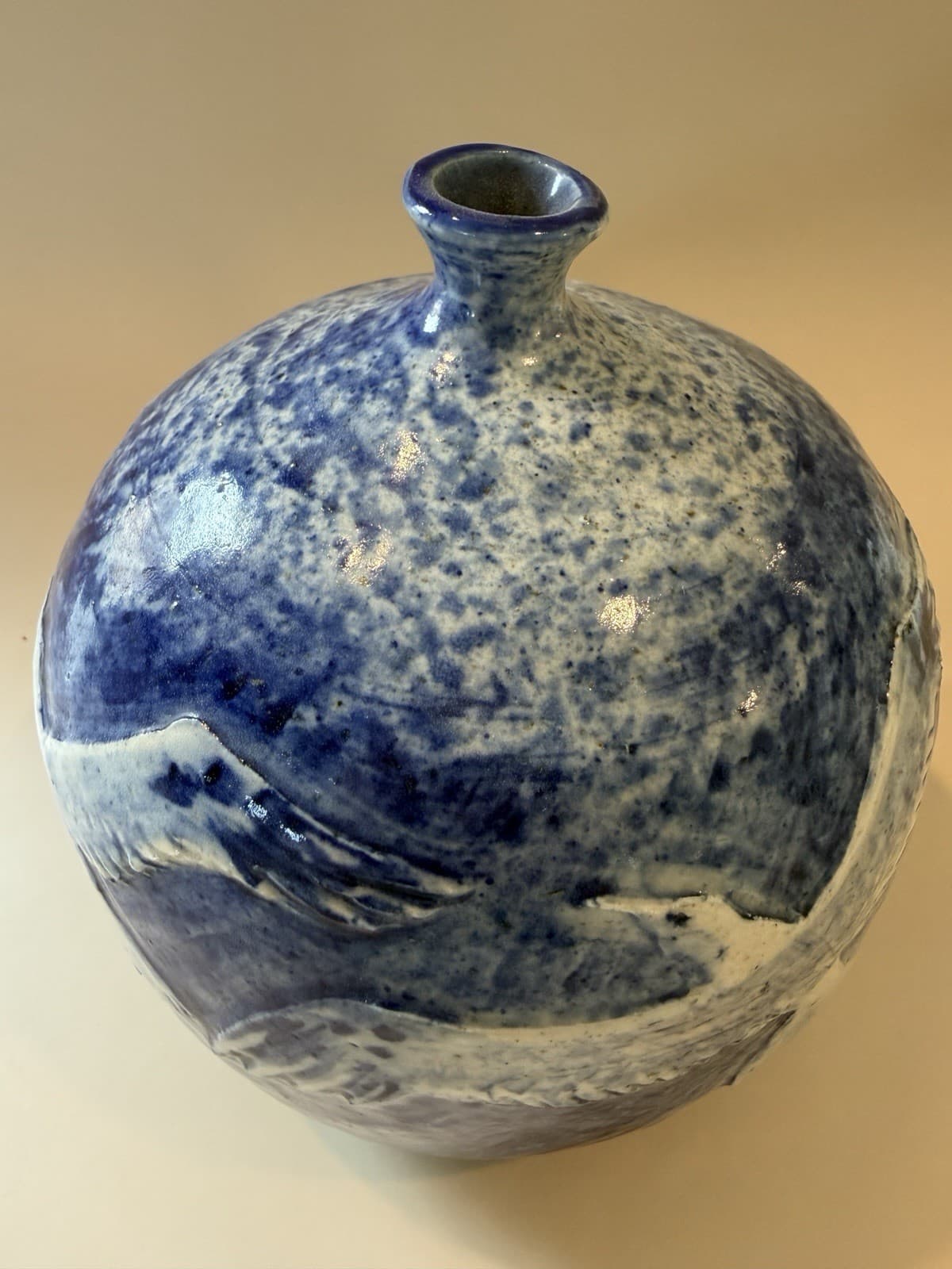 David and Esther Landis Signed Blue Ceramic Vase - Thumbnail 3