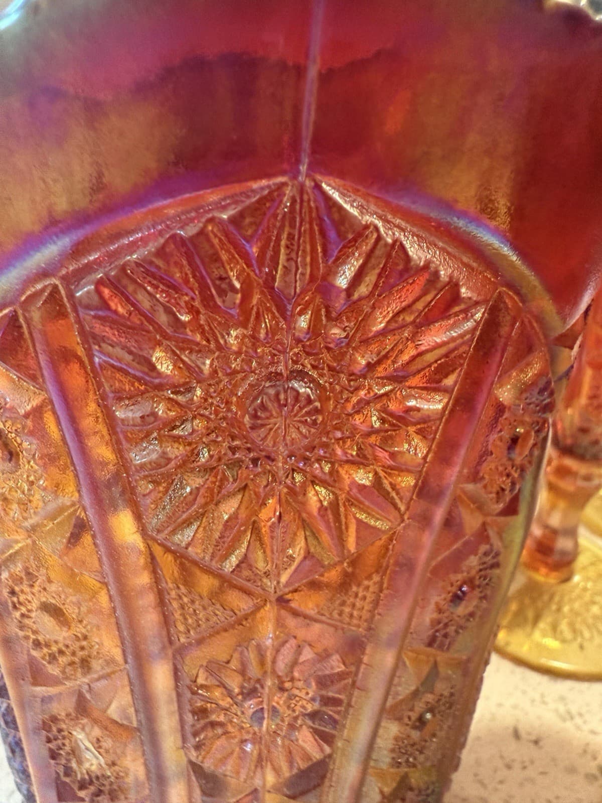 Indiana Glass Company Ruby Red Carnival Glass Pitcher and Four Goblets - Thumbnail 8