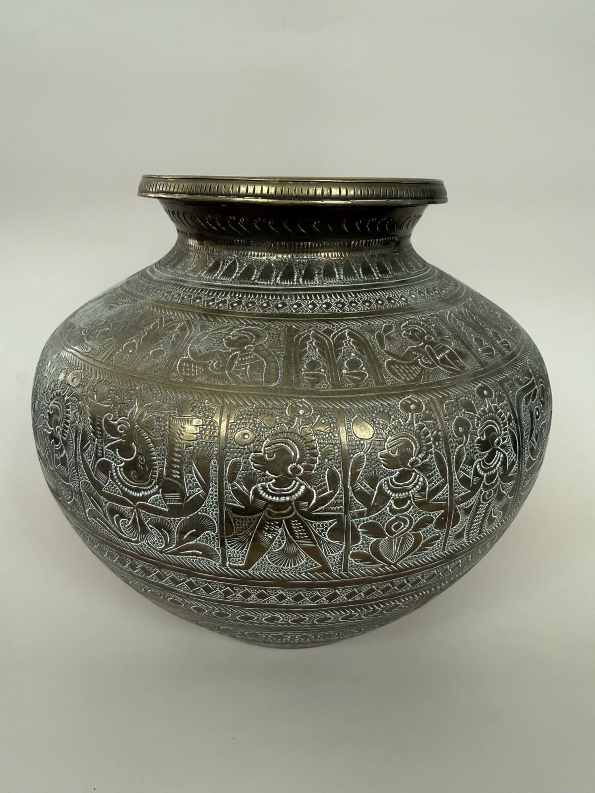 Vintage Hand Carved Indian Brass Lota Pot / Kalash