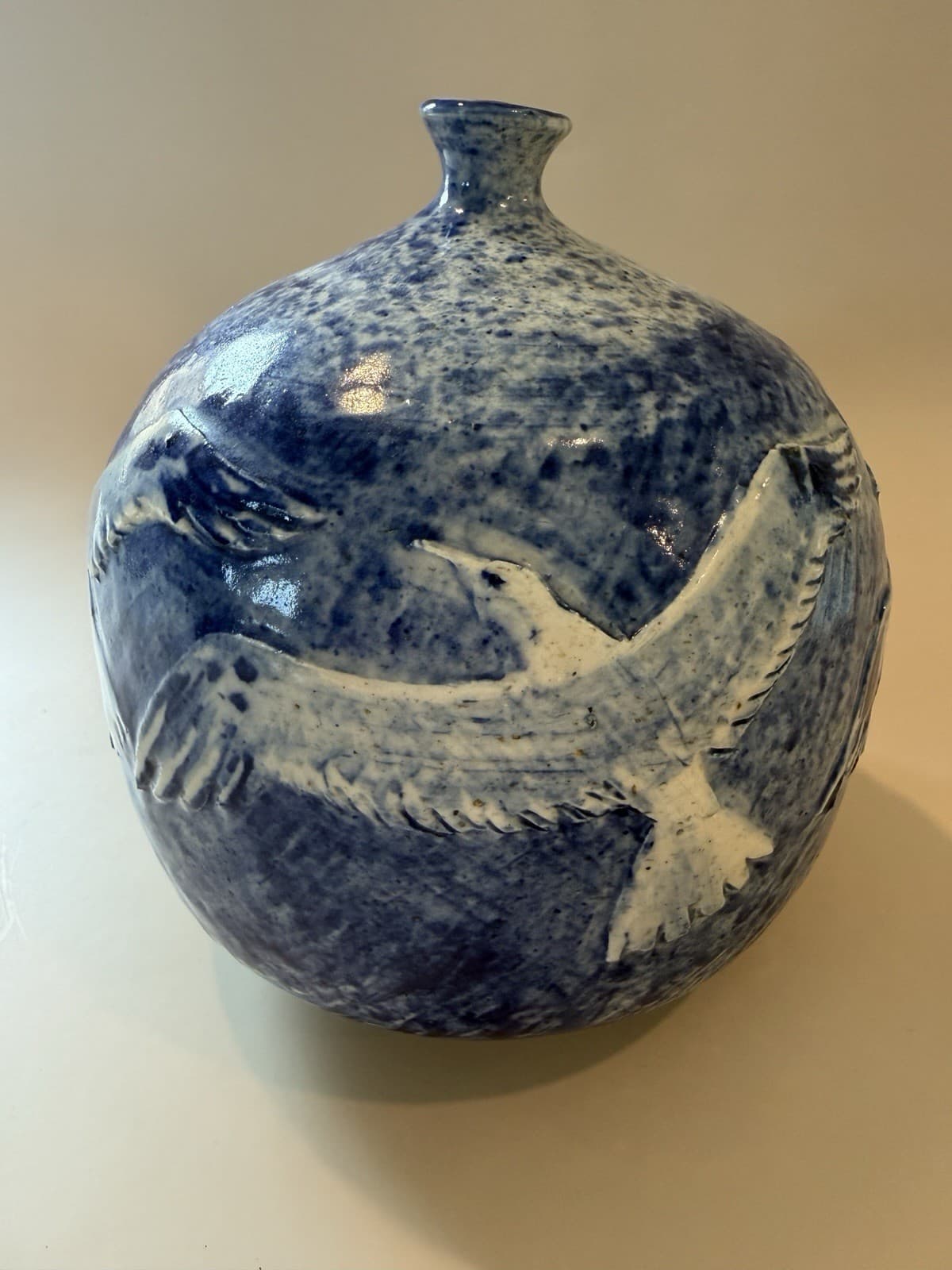David and Esther Landis Signed Blue Ceramic Vase