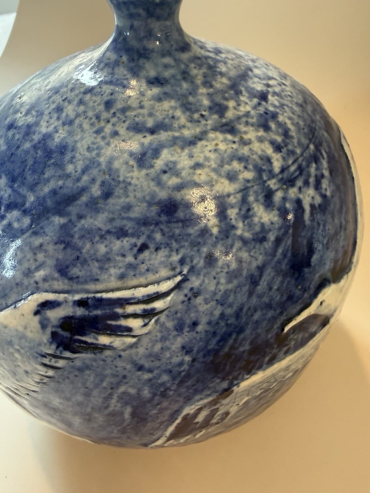 David and Esther Landis Signed Blue Ceramic Vase - Thumbnail 6