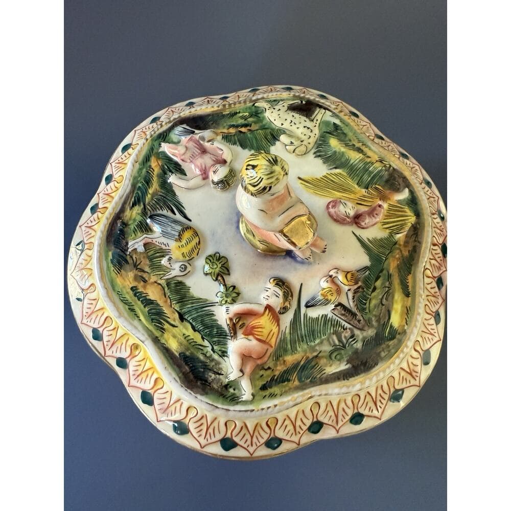 Vintage Italian Capodimonte Porcelain Lidded Box, Estate Find - Thumbnail 3