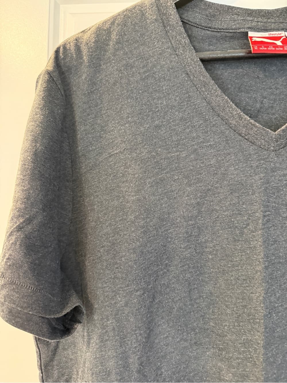 Puma Gray V-Neck Men's Tee with Charcoal Logo - Thumbnail 2