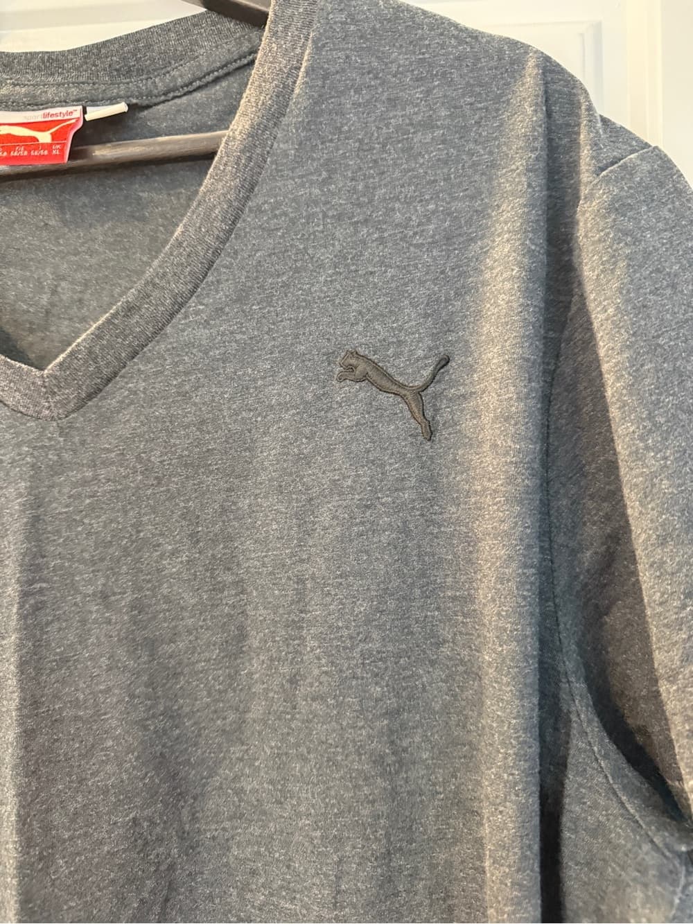 Puma Gray V-Neck Men's Tee with Charcoal Logo - Thumbnail 3