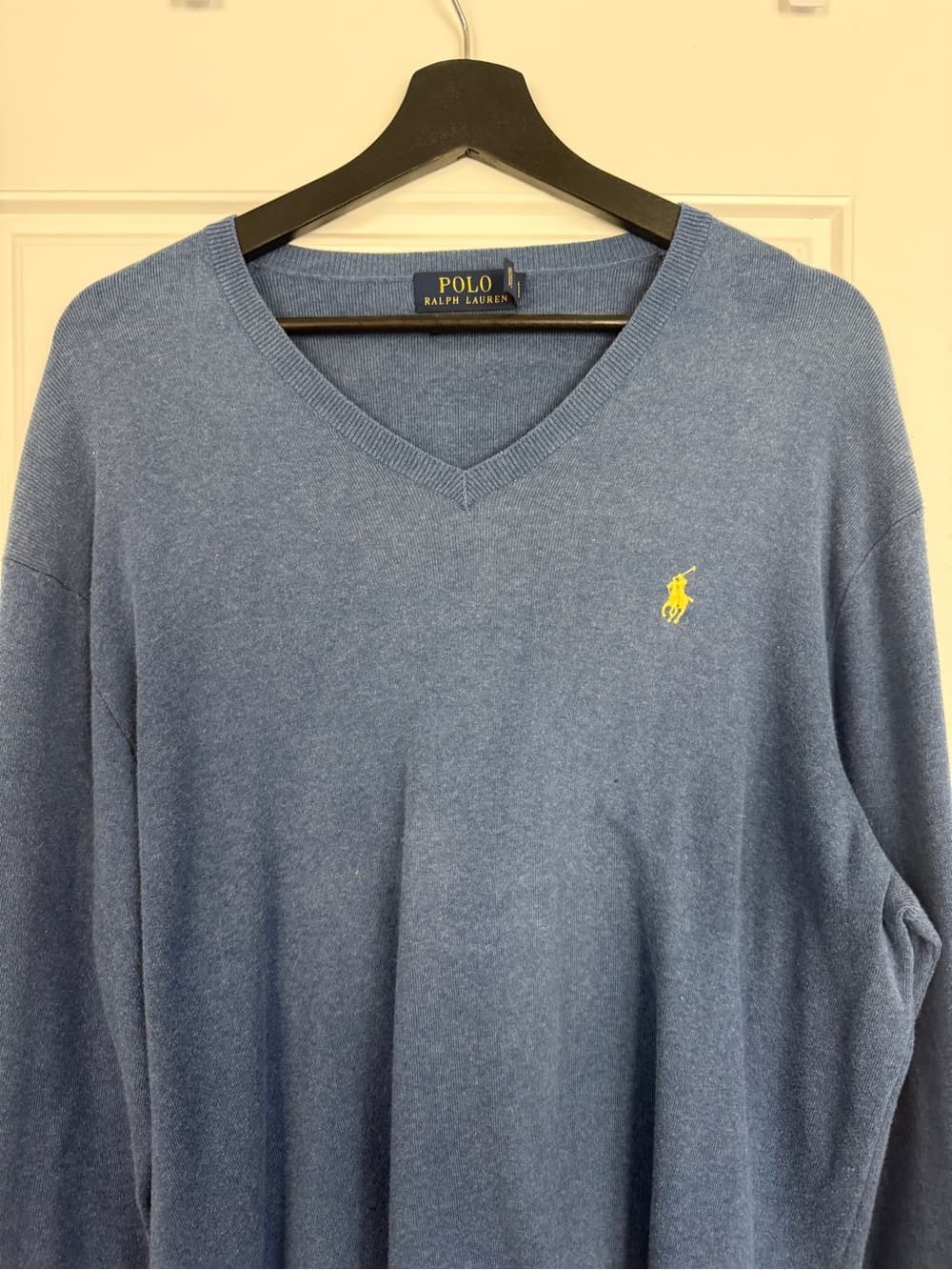 Polo by Ralph Lauren Light Blue Pima Cotton V-Neck Sweater with Yellow Pony