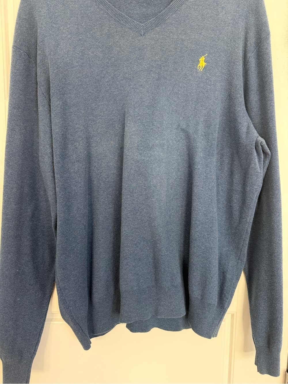 Polo by Ralph Lauren Light Blue Pima Cotton V-Neck Sweater with Yellow Pony - Thumbnail 2