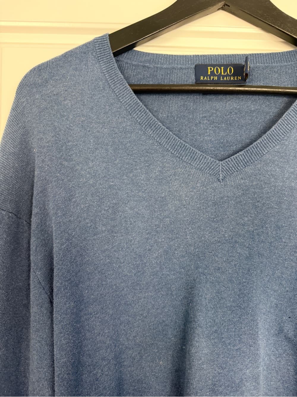 Polo by Ralph Lauren Light Blue Pima Cotton V-Neck Sweater with Yellow Pony - Thumbnail 3