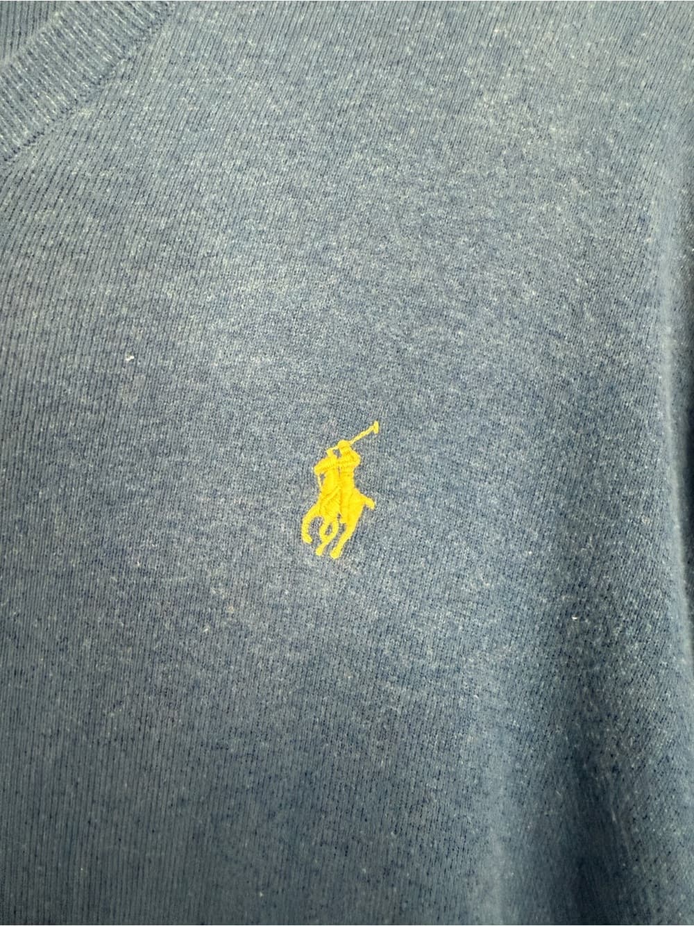 Polo by Ralph Lauren Light Blue Pima Cotton V-Neck Sweater with Yellow Pony - Thumbnail 5