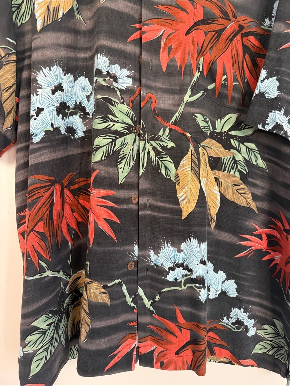 Men's Tommy Bahama Black Tropical Button-Up Shirt with Red & Blue Florals XL - Thumbnail 5