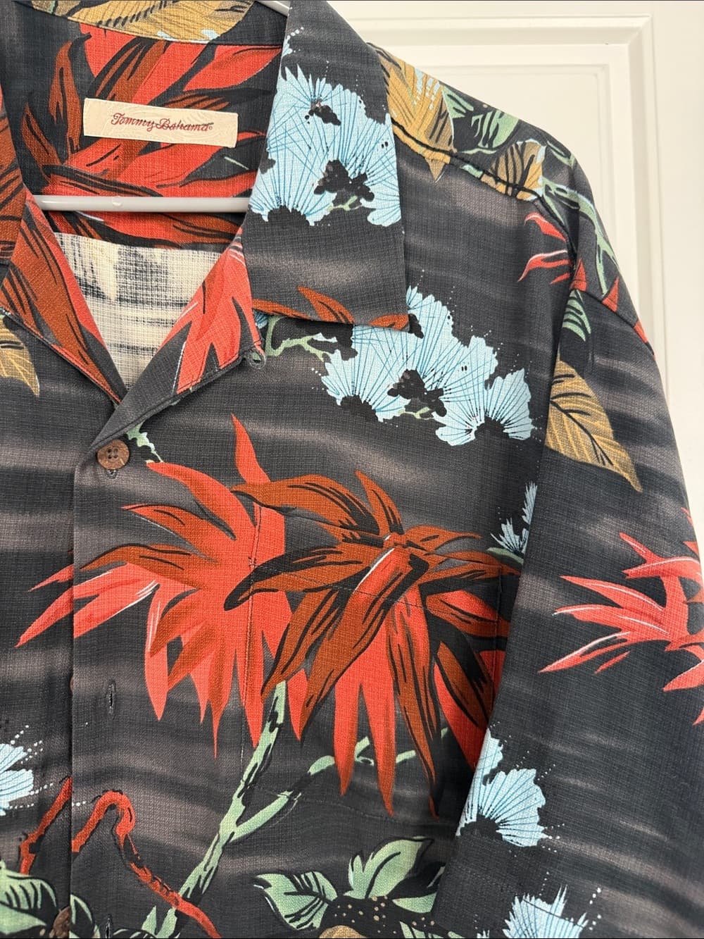 Men's Tommy Bahama Black Tropical Button-Up Shirt with Red & Blue Florals XL - Thumbnail 3