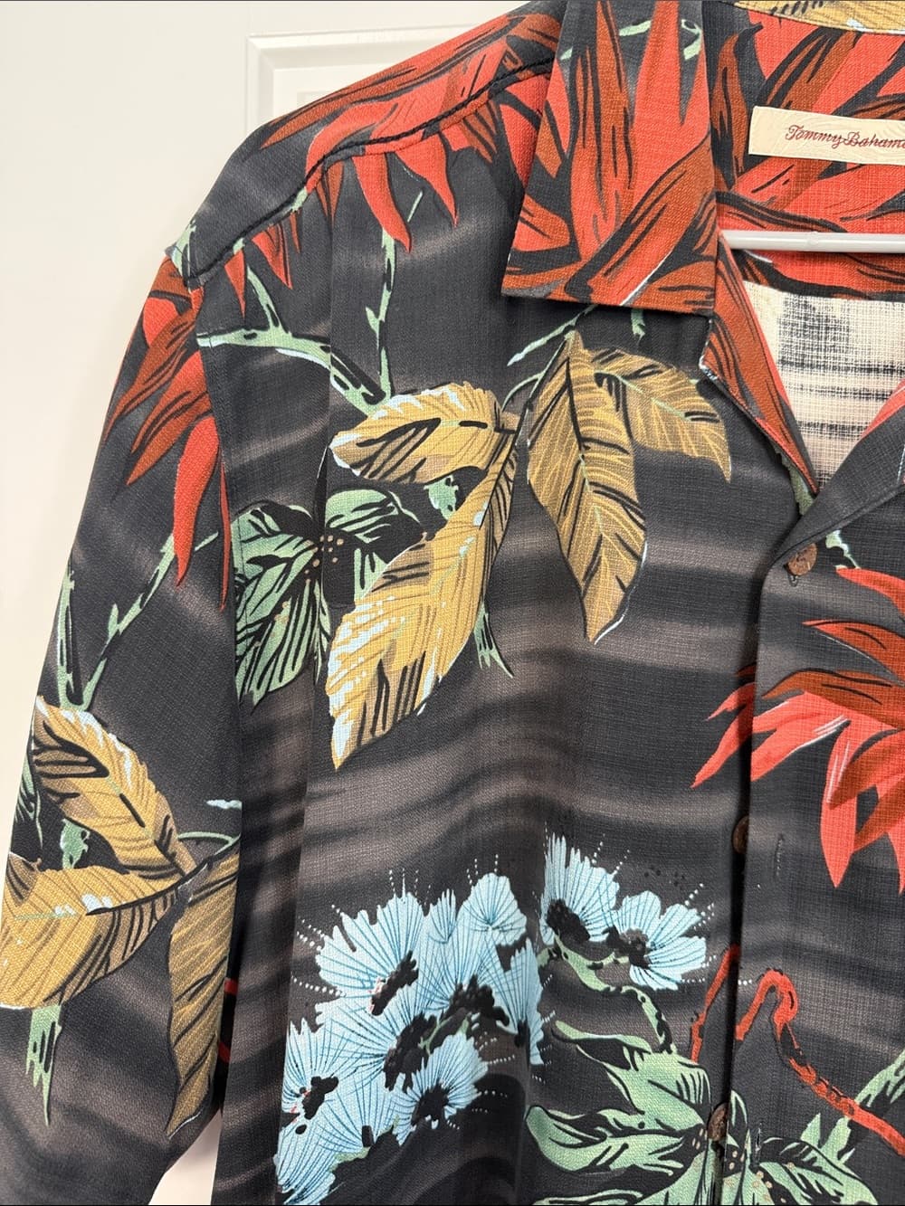 Men's Tommy Bahama Black Tropical Button-Up Shirt with Red & Blue Florals XL - Thumbnail 4