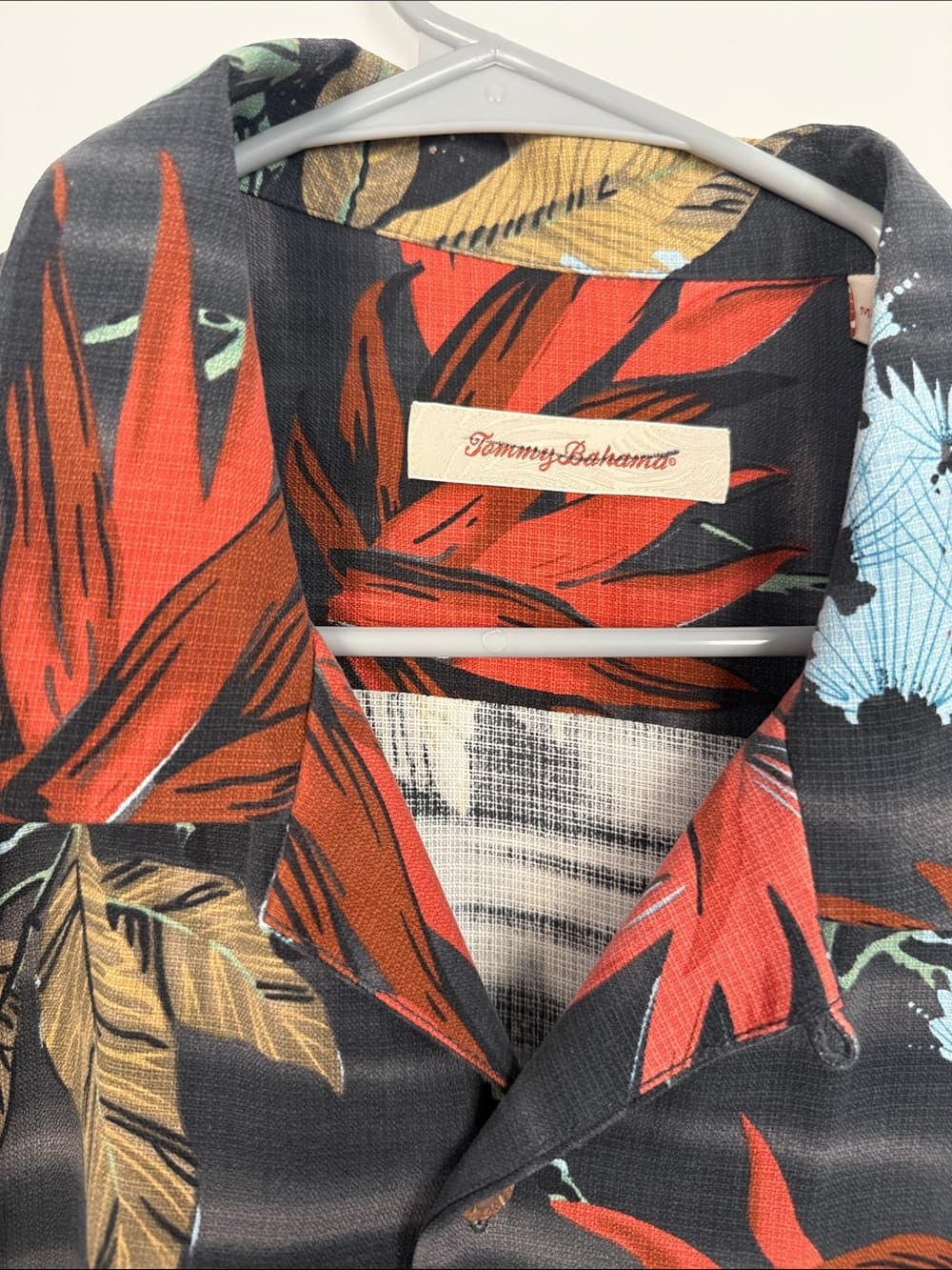 Men's Tommy Bahama Black Tropical Button-Up Shirt with Red & Blue Florals XL - Thumbnail 2