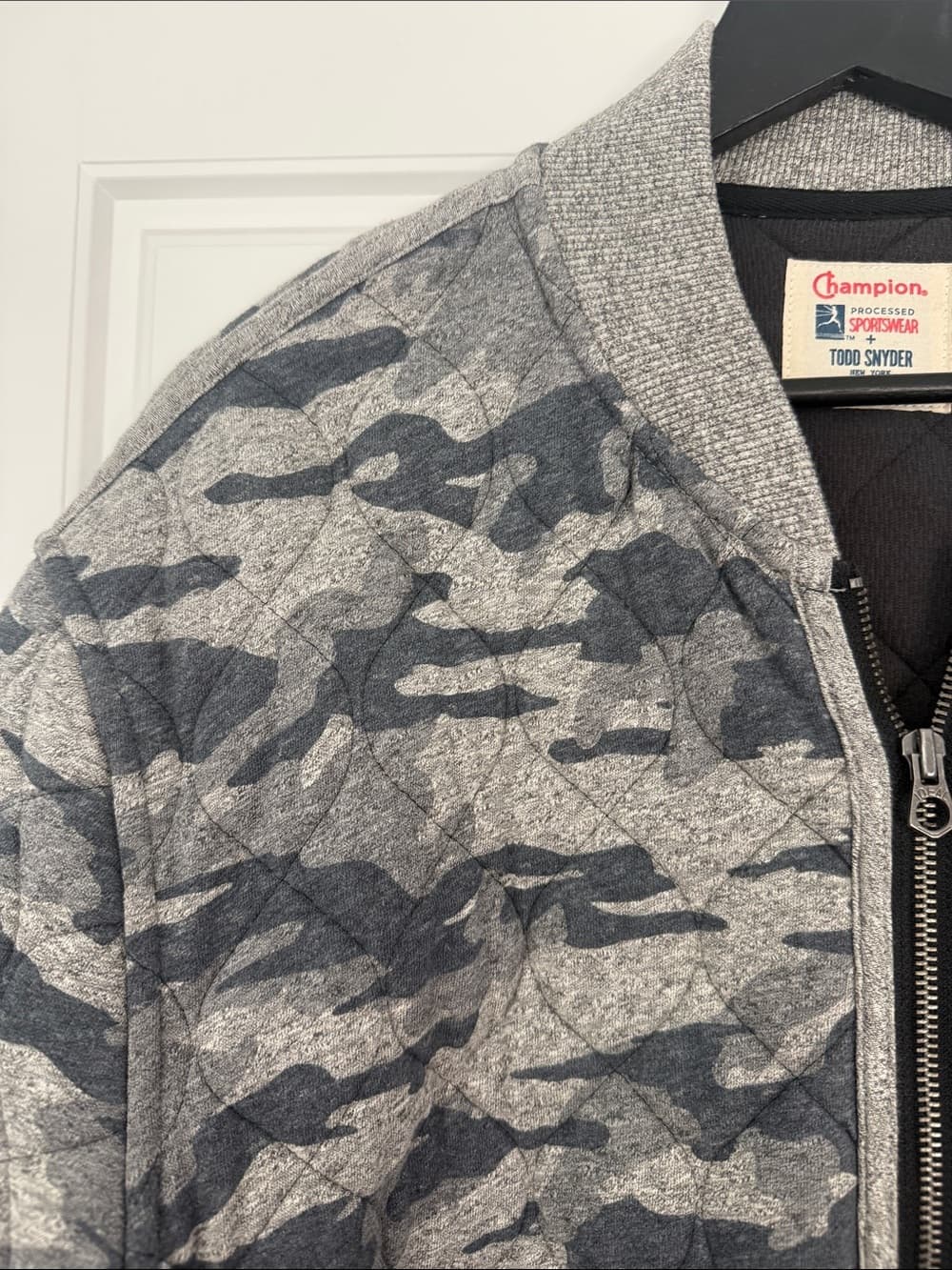 Champion x Todd Snyder Gray/Green Camouflage Quilted Bomber Jacket - Thumbnail 3
