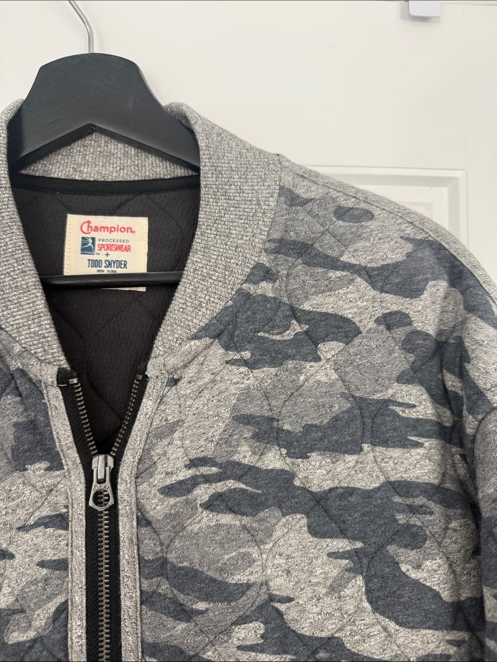 Champion x Todd Snyder Gray/Green Camouflage Quilted Bomber Jacket - Thumbnail 2