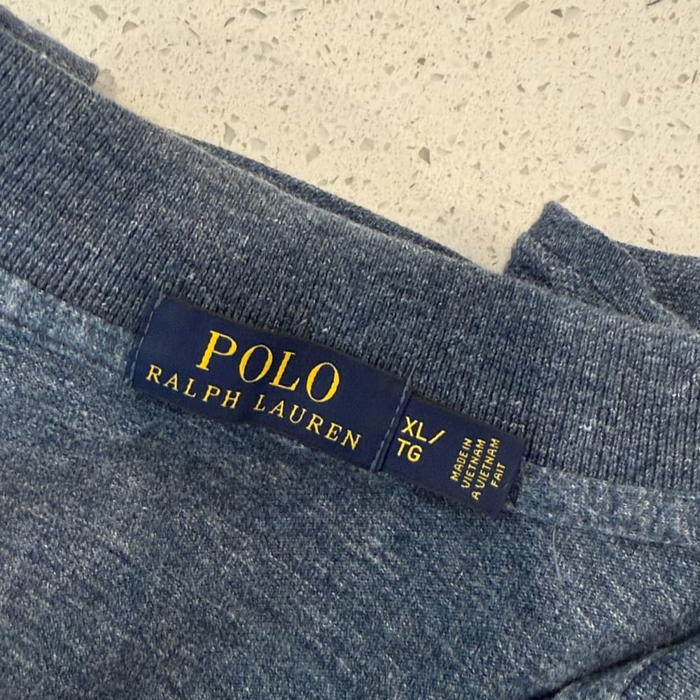 Polo by Ralph Lauren Men's Heathered Blue Polo Shirt - Thumbnail 5