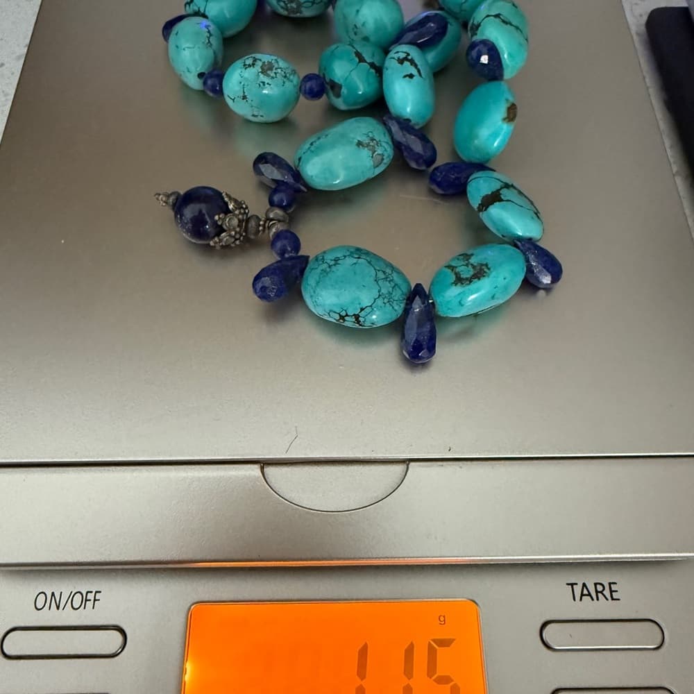 Turquoise and Lapis Necklace with Sterling Silver Clasp - Thumbnail 8