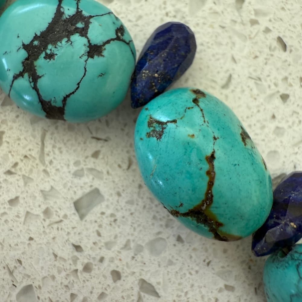 Turquoise and Lapis Necklace with Sterling Silver Clasp - Thumbnail 5