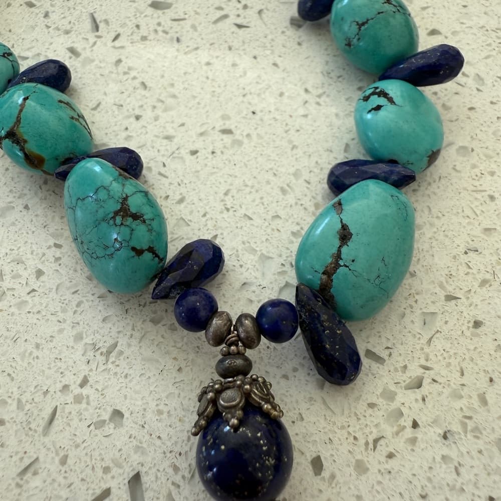 Turquoise and Lapis Necklace with Sterling Silver Clasp - Thumbnail 6
