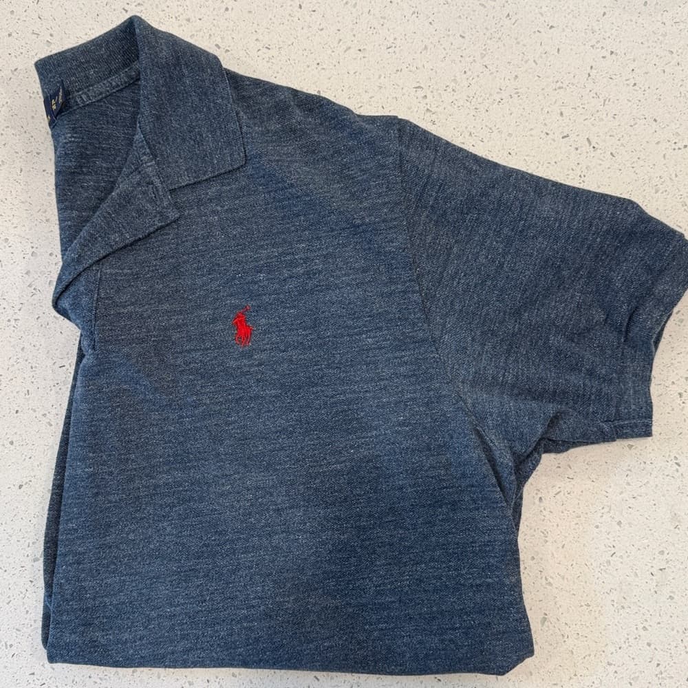 Polo by Ralph Lauren Men's Heathered Blue Polo Shirt - Thumbnail 3
