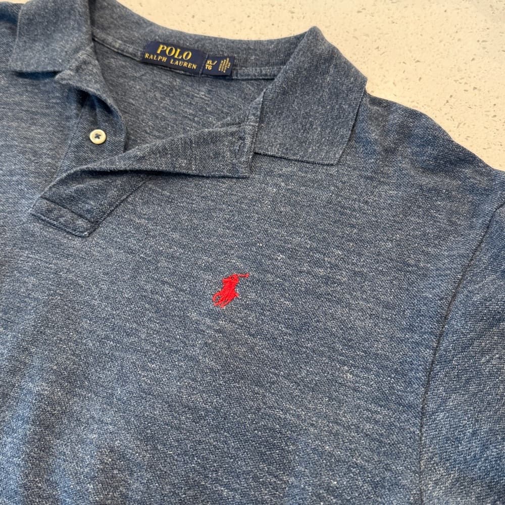 Polo by Ralph Lauren Men's Heathered Blue Polo Shirt - Thumbnail 2