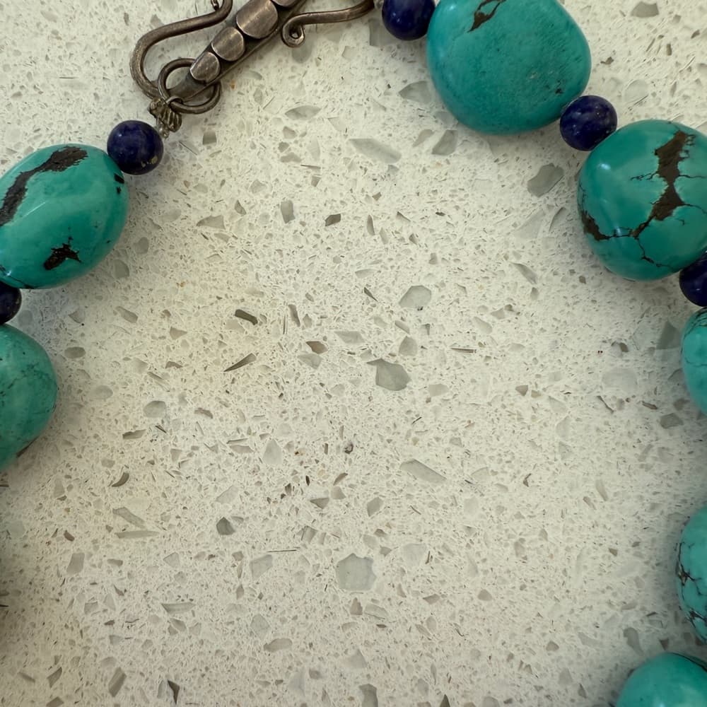 Turquoise and Lapis Necklace with Sterling Silver Clasp - Thumbnail 3