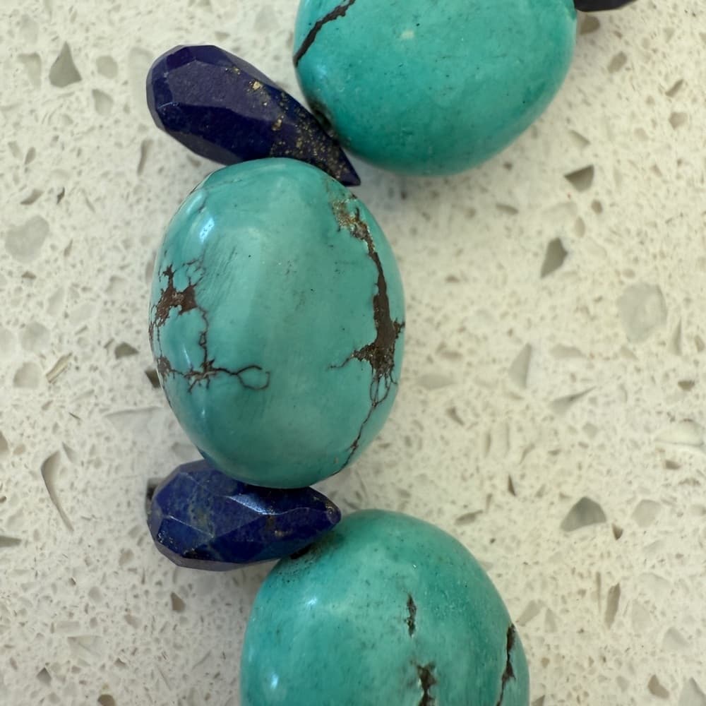 Turquoise and Lapis Necklace with Sterling Silver Clasp - Thumbnail 4