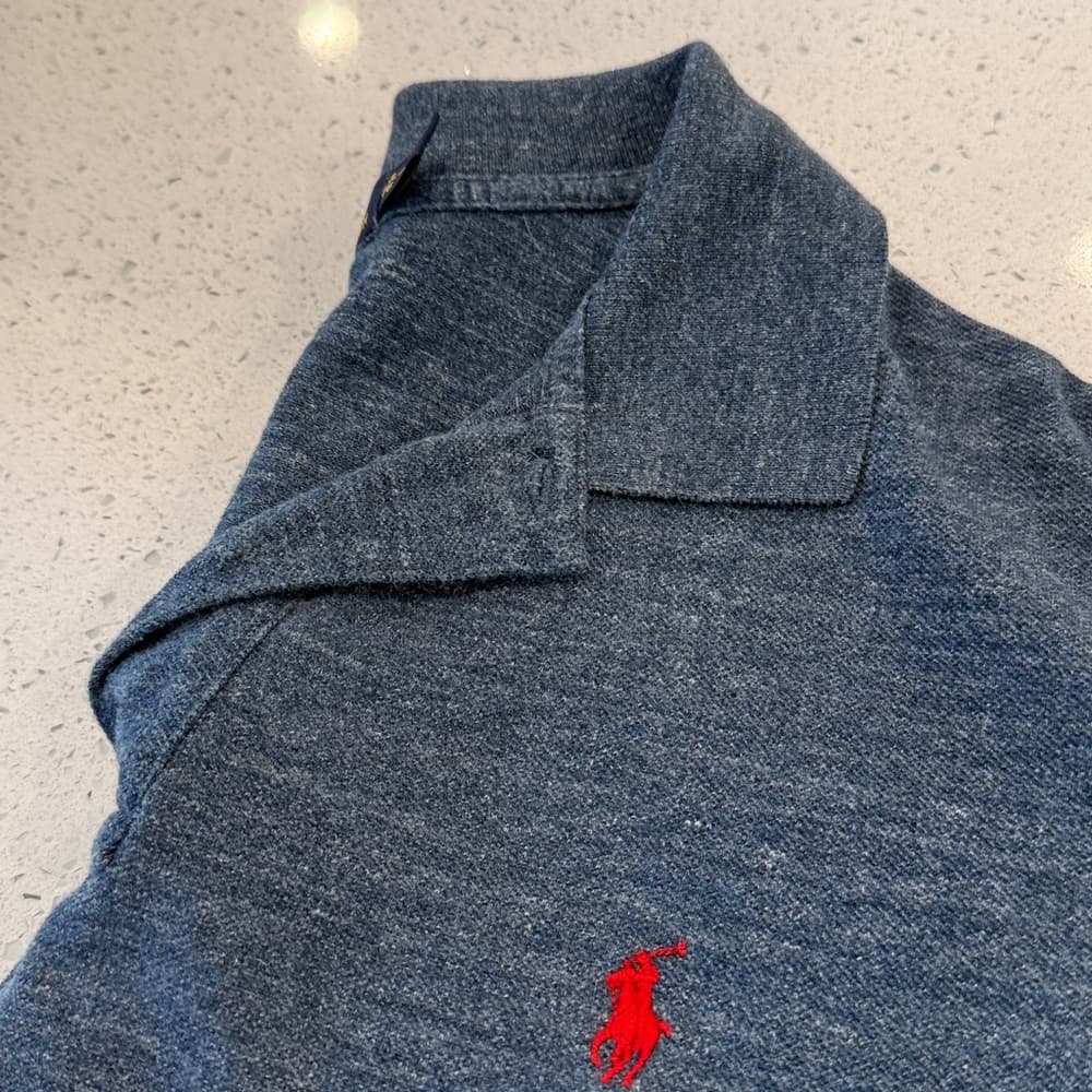Polo by Ralph Lauren Men's Heathered Blue Polo Shirt - Thumbnail 4