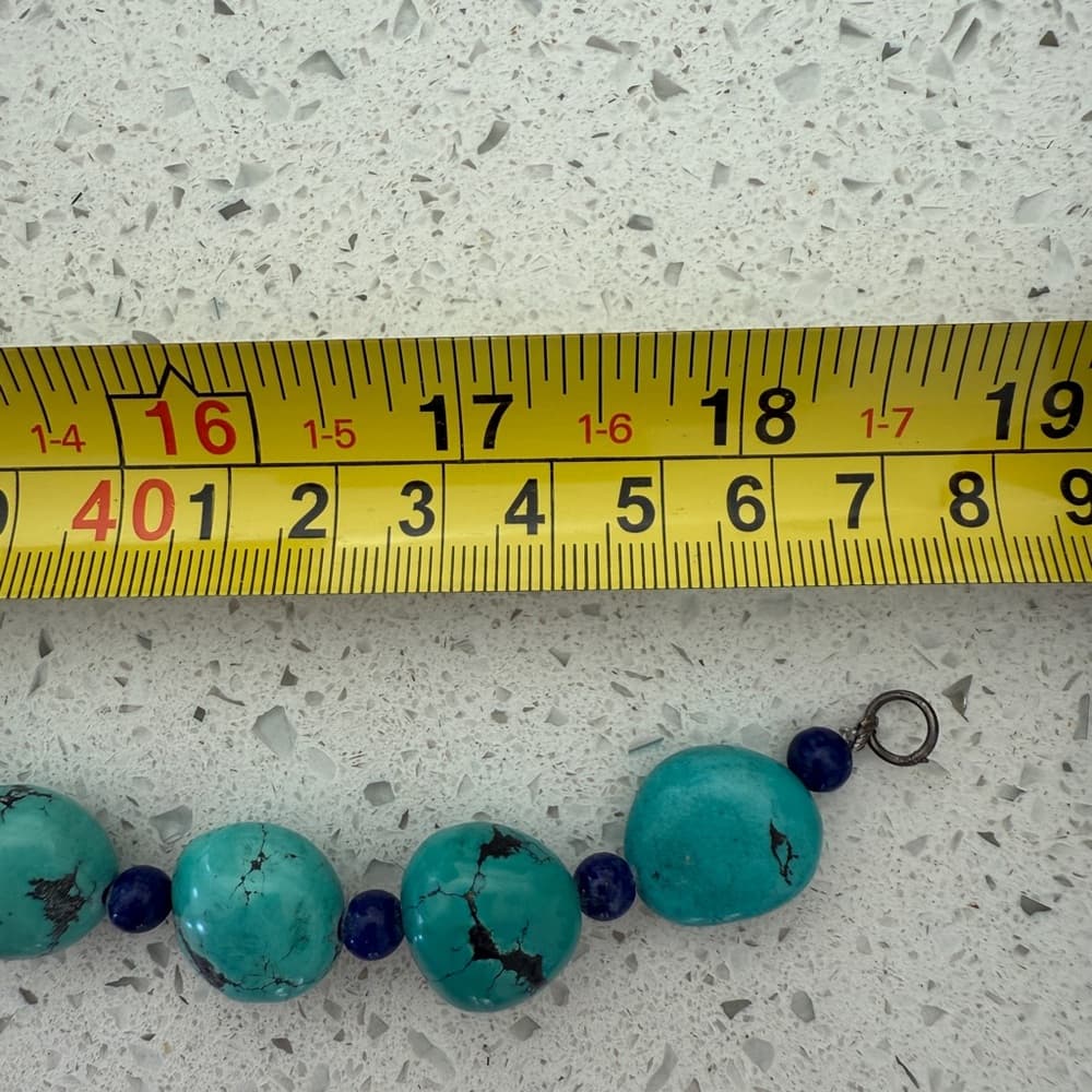 Turquoise and Lapis Necklace with Sterling Silver Clasp - Thumbnail 7
