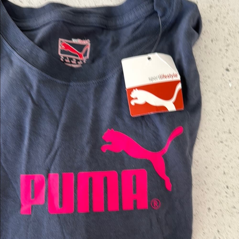 Puma Blue T-Shirt with Pink Logo - Thumbnail 2