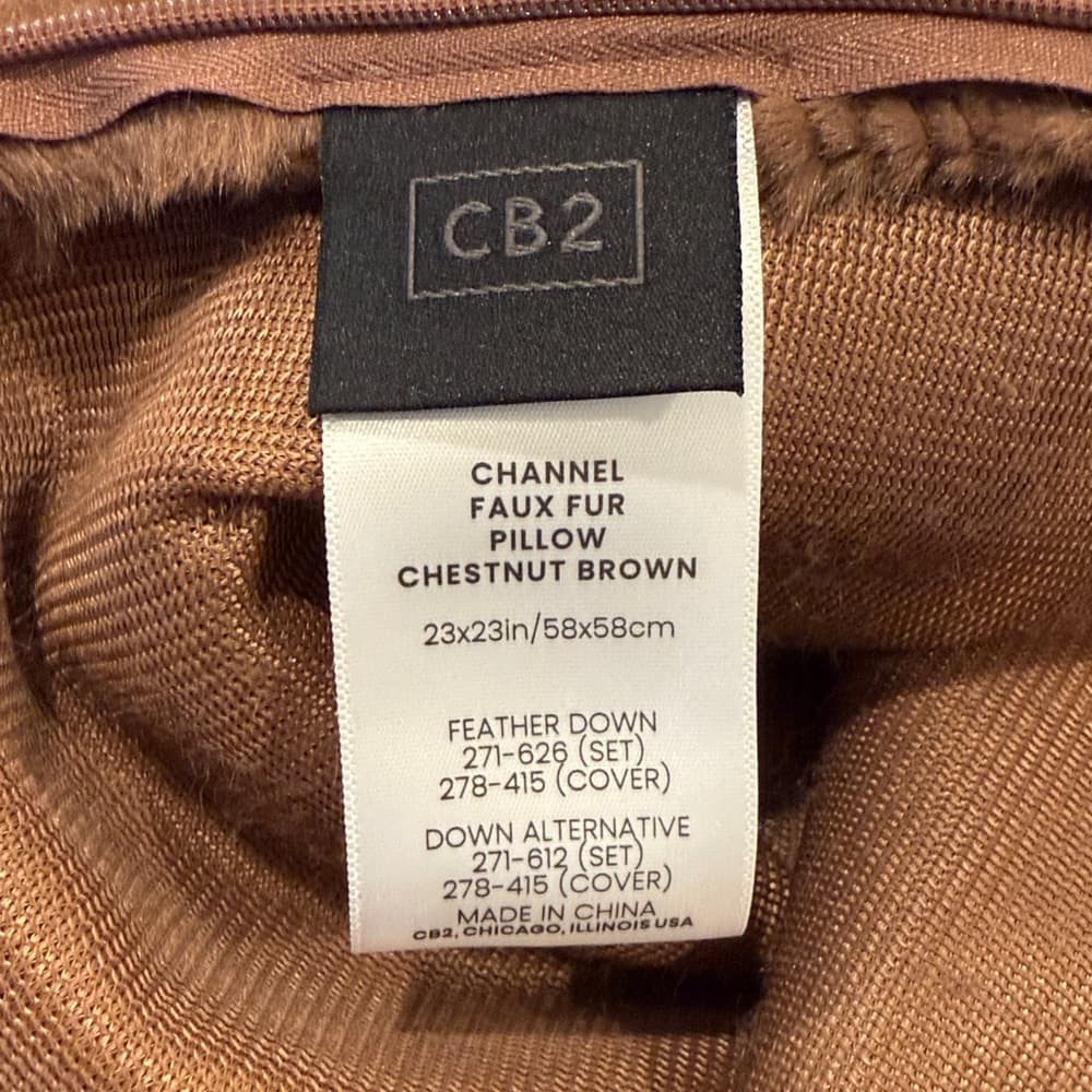 CB2 Chestnut Brown Faux Fur Pillow Cover 24” x 24” - Thumbnail 3