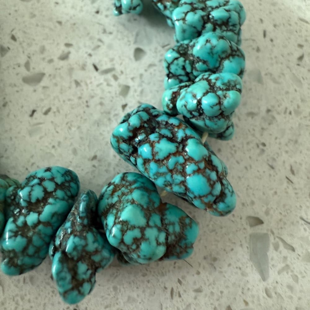 Navajo Blackjack Turquoise Nugget Necklace - Thumbnail 3
