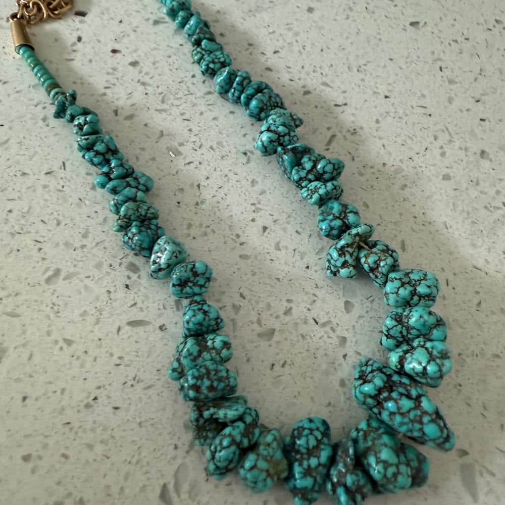 Navajo Blackjack Turquoise Nugget Necklace - Thumbnail 2