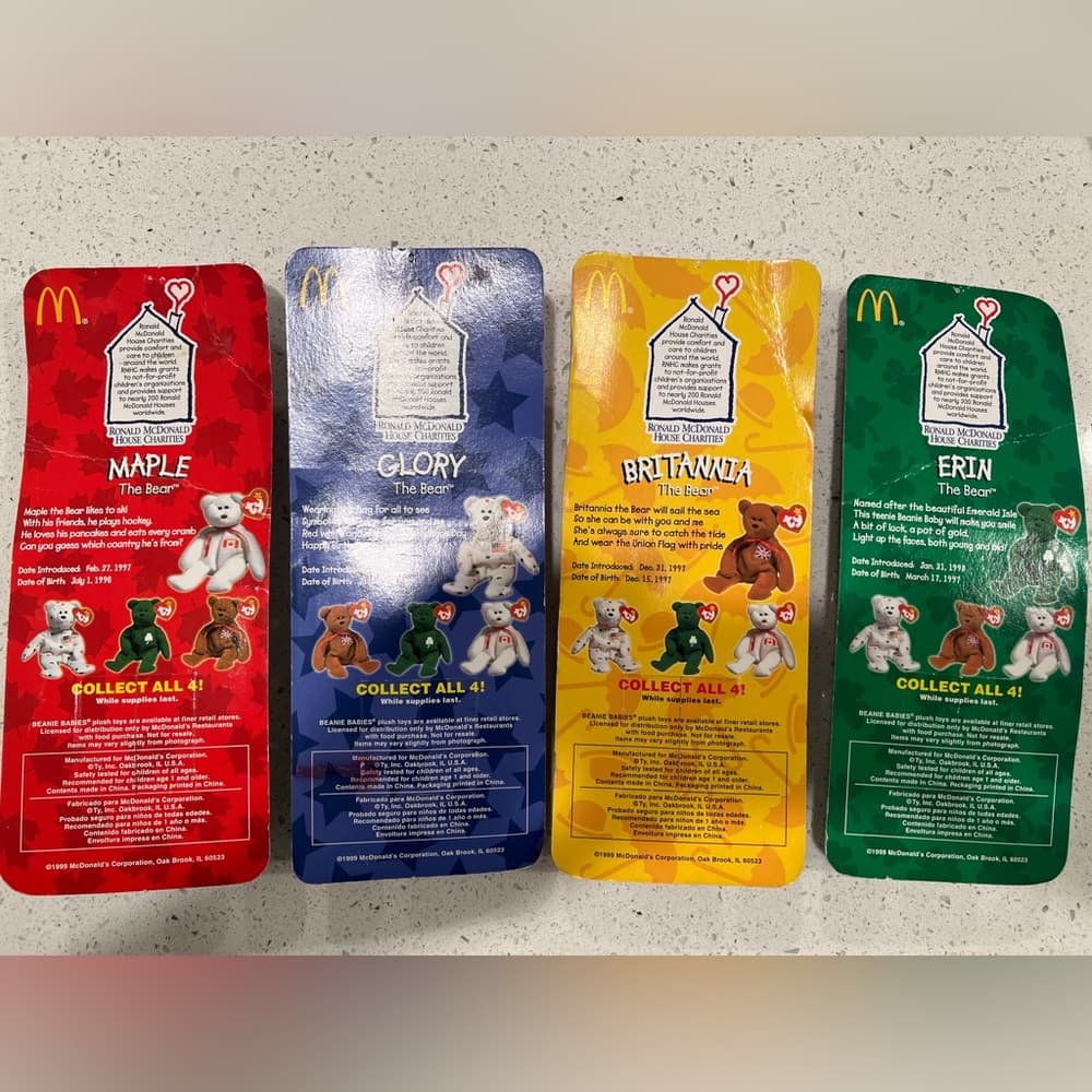 1999 TY Beanie Babies Britannia Glory Erin Maple The Bear McDonalds Lot Set of 4 - Thumbnail 3