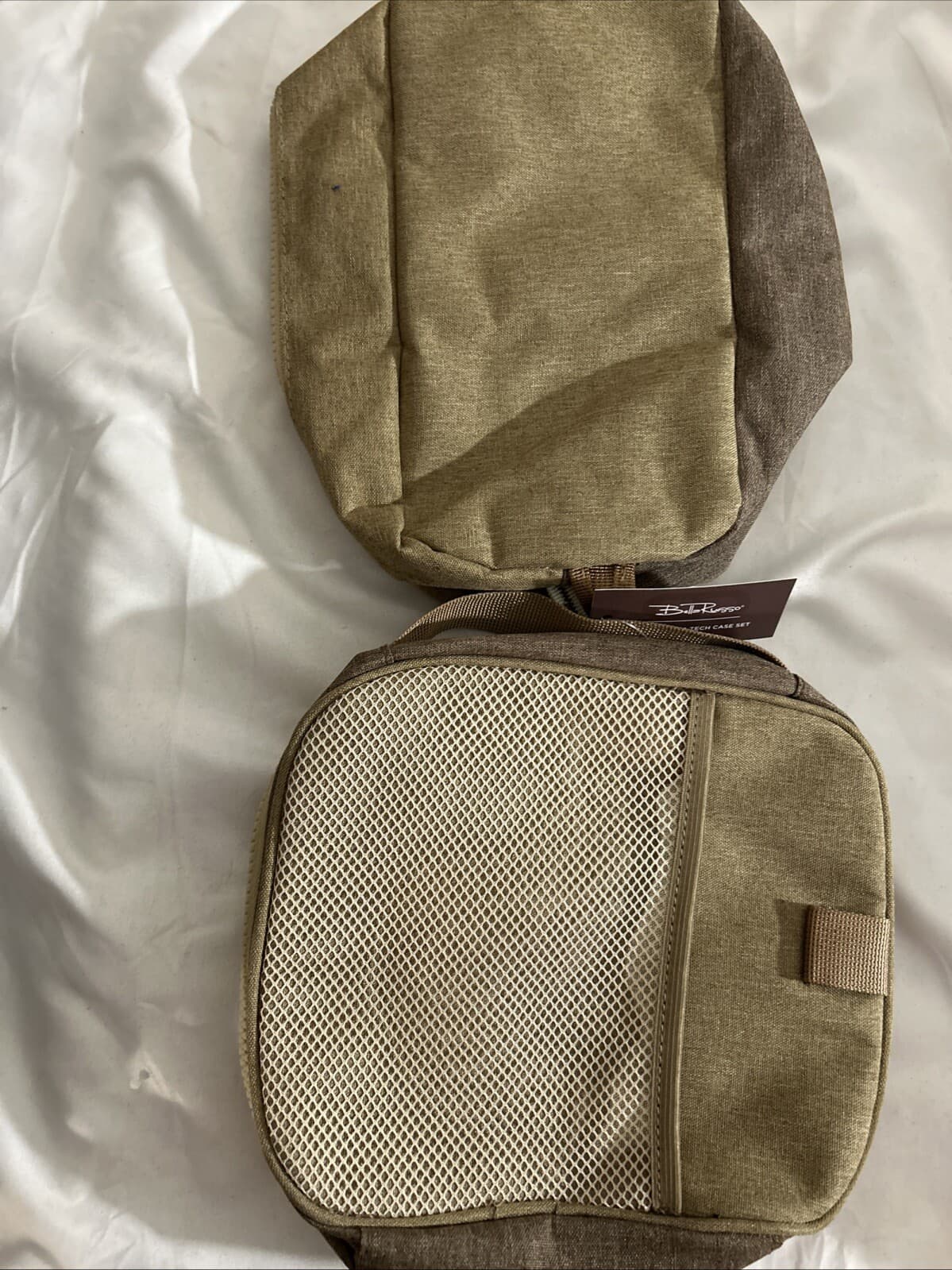 Bella Russo Toiletry Bag and Tech Case Tan Canvas Material with Zippers NEW - Thumbnail 4