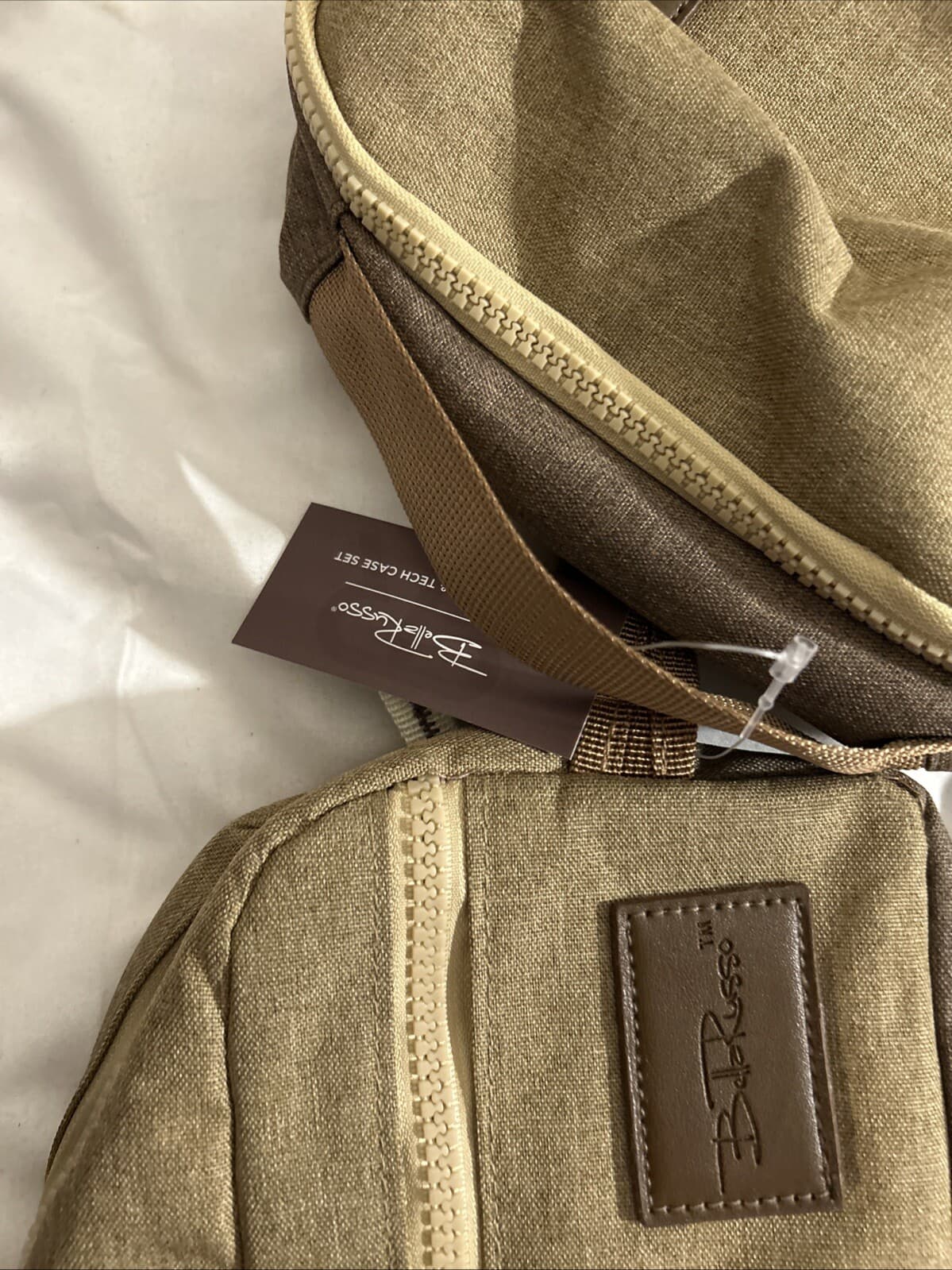 Bella Russo Toiletry Bag and Tech Case Tan Canvas Material with Zippers NEW - Thumbnail 2