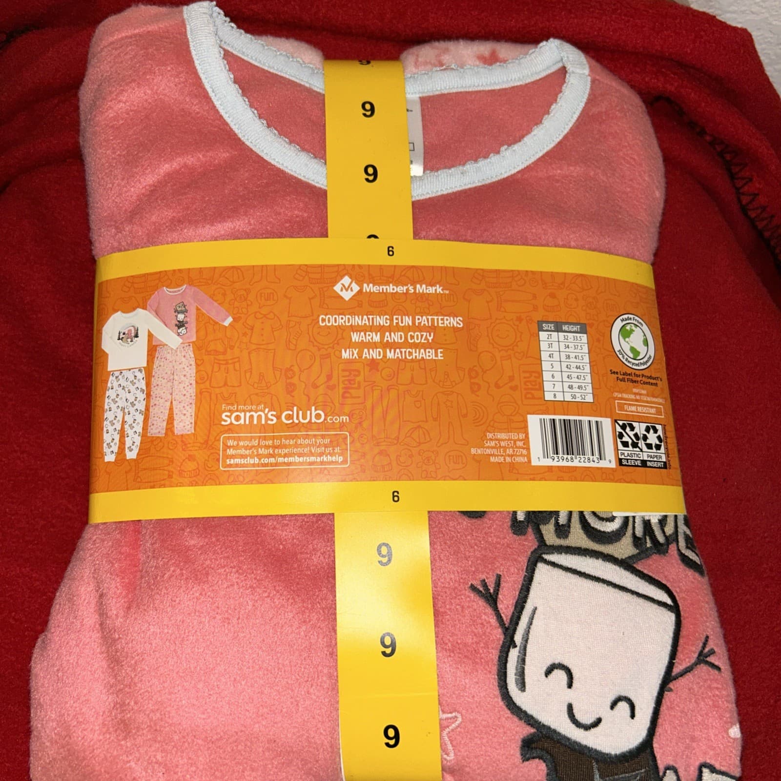 Members Mark Four Piece Girls Fleece Pajama Set Size 6 New - Thumbnail 2