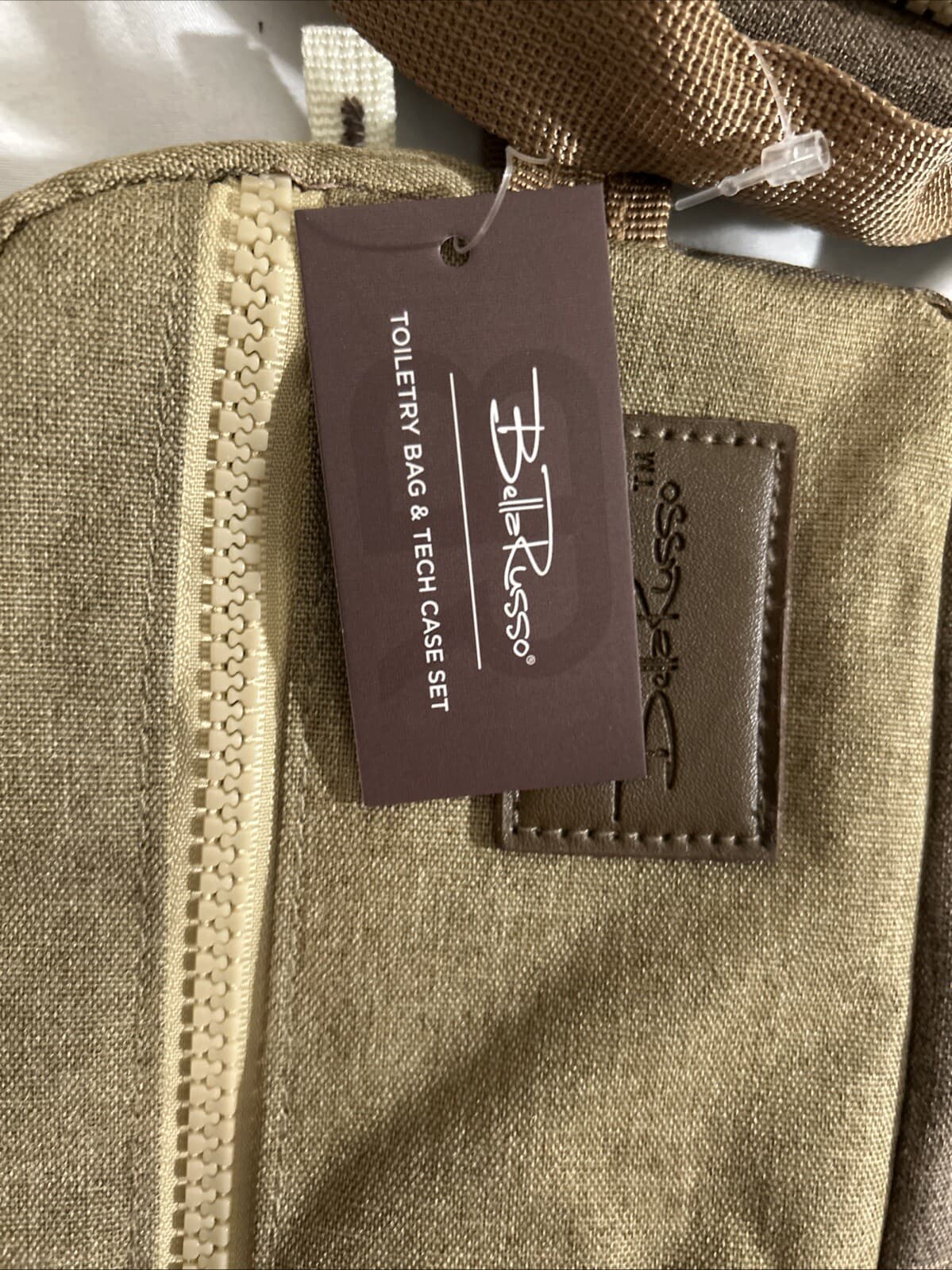 Bella Russo Toiletry Bag and Tech Case Tan Canvas Material with Zippers NEW - Thumbnail 3