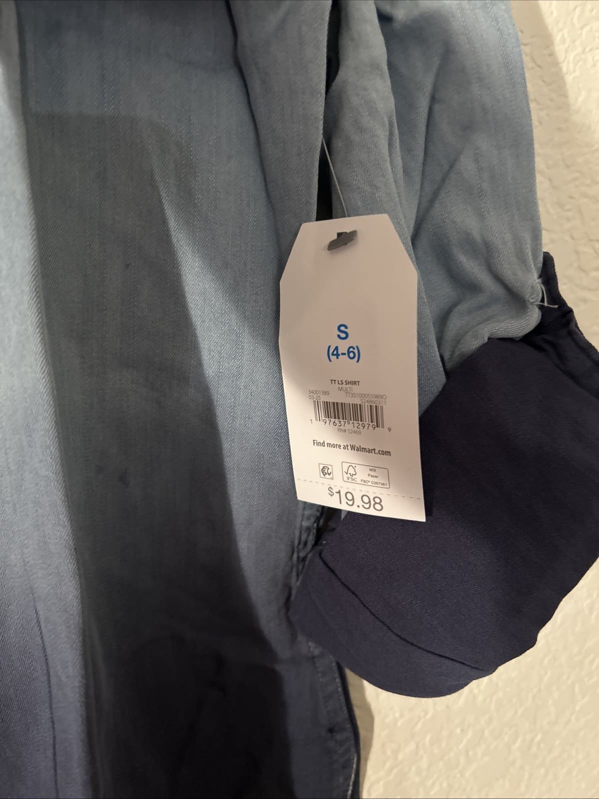 Women’s Time And Tru Small Shirt 4-6 NWT Blue Long Sleeve - Thumbnail 2